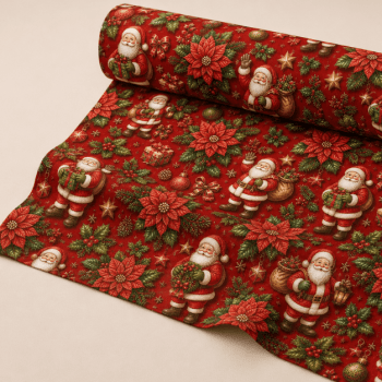 TECIDO TRICOLINE EXCLUSIVO 100% ALGODÃO - MAGIA DE NATAL - PAPAI NOEL - DGMN914998