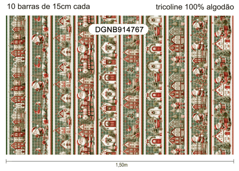 TECIDO TRICOLINE EXCLUSIVO 100% ALGODÃO - NATAL NO BOSQUE - BARRADO NATAL - DGNB914767