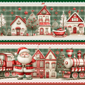 TECIDO TRICOLINE EXCLUSIVO 100% ALGODÃO - NATAL NO BOSQUE - BARRADO NATAL - DGNB914767