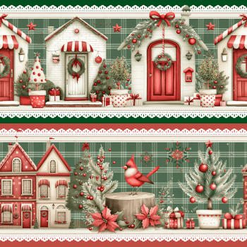 TECIDO TRICOLINE EXCLUSIVO 100% ALGODÃO - NATAL NO BOSQUE - BARRADO NATAL - DGNB914767