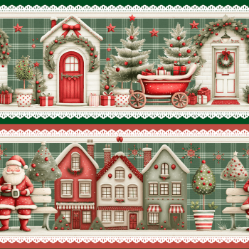 TECIDO TRICOLINE EXCLUSIVO 100% ALGODÃO - NATAL NO BOSQUE - BARRADO NATAL - DGNB914767