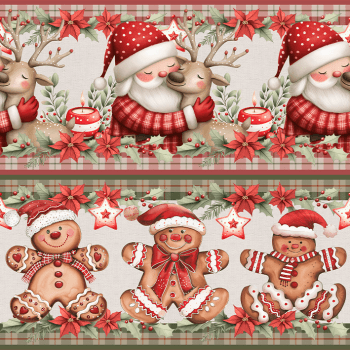 TECIDO TRICOLINE EXCLUSIVO 100% ALGODÃO - NATAL NO BOSQUE - BARRADO NATAL - DGNB914771