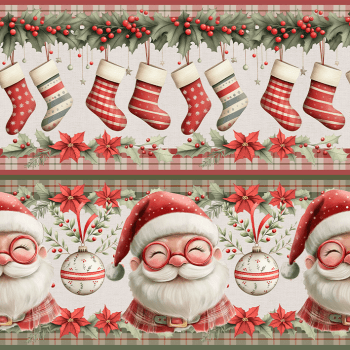 TECIDO TRICOLINE EXCLUSIVO 100% ALGODÃO - NATAL NO BOSQUE - BARRADO NATAL - DGNB914771