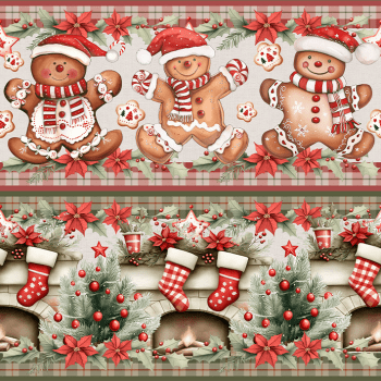 TECIDO TRICOLINE EXCLUSIVO 100% ALGODÃO - NATAL NO BOSQUE - BARRADO NATAL - DGNB914771