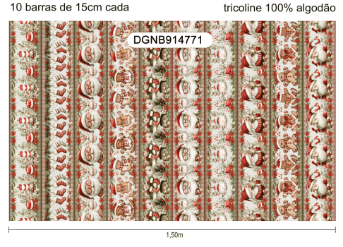TECIDO TRICOLINE EXCLUSIVO 100% ALGODÃO - NATAL NO BOSQUE - BARRADO NATAL - DGNB914771