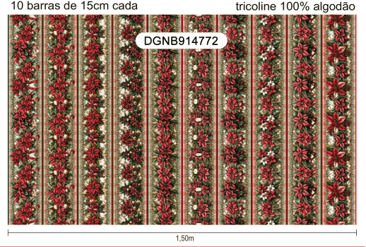 TECIDO TRICOLINE EXCLUSIVO 100% ALGODÃO - NATAL NO BOSQUE - BARRADO NATAL - DGNB914772