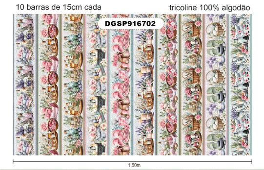 TECIDO TRICOLINE EXCLUSIVO 100% ALGODÃO - SPA TERAPIA - BARRADO - DGSP916702
