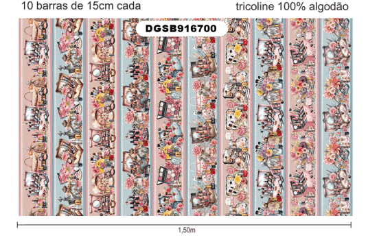 TECIDO TRICOLINE EXCLUSIVO 100% ALGODÃO - STUDIO BELEZA - BARRADO - DGSB916700