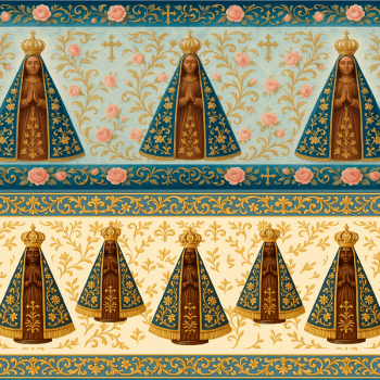 TECIDO TRICOLINE EXCLUSIVO 100% ALGODÃO - NOSSA SENHORA APARECIDA - BARRADO RELIGIOSO - DGST915311