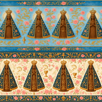 TECIDO TRICOLINE EXCLUSIVO 100% ALGODÃO - NOSSA SENHORA APARECIDA - BARRADO RELIGIOSO - DGST915311