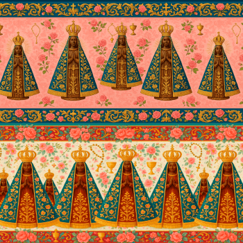 TECIDO TRICOLINE EXCLUSIVO 100% ALGODÃO - NOSSA SENHORA APARECIDA - BARRADO RELIGIOSO - DGST915311
