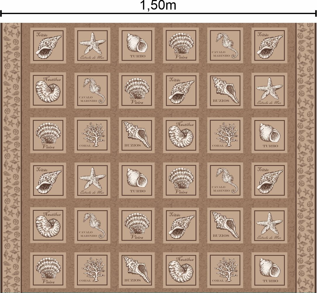 Tecido tricoline estampada da Eva e Eva - Coleção Areia e Mar - AM3405-2 - Largura 1,40 / 1,50