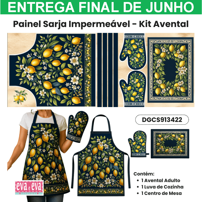 Tecido Painel Costura Criativa Kit Avental Sarja Impermeável 100% Algodão - CHARME SICILIANO DGCS913422
