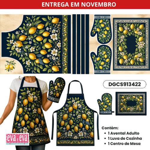 Tecido Painel Costura Criativa Kit Avental Sarja Impermeável 100% Algodão - CHARME SICILIANO DGCS913422