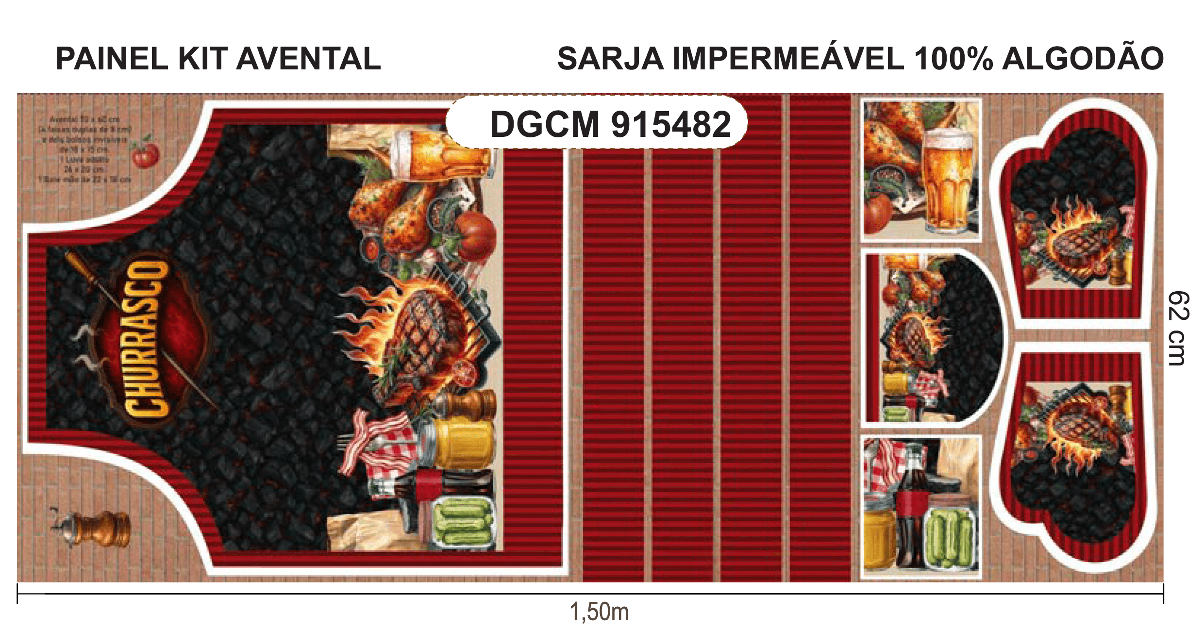 TECIDO SARJA IMPERMEAVEL EXCLUSIVO 100% ALGODÃO - CHURRASCO E AMIGOS - KIT AVENTAL - DGCM915482