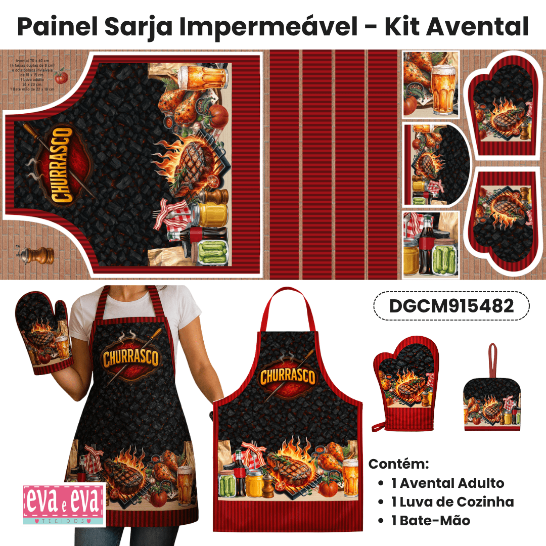 Tecido Painel Costura Criativa Kit Avental Sarja Impermeável 100% Algodão - CHURRASCO E AMIGOS - DGCM915482