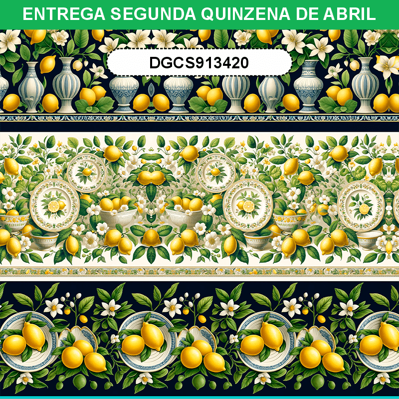 TECIDO TRICOLINE ESTAMPADO DIGITAL EXCLUSIVO 100% ALGODÃO- CHARME SICILIANO - BARRADO - DGCS913420