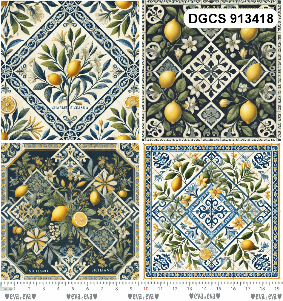 Explore a coleção Charme Siciliano com estampas elegantes de limões e flores. Ideal para costura criativa e decoração com sofisticação mediterrânea.