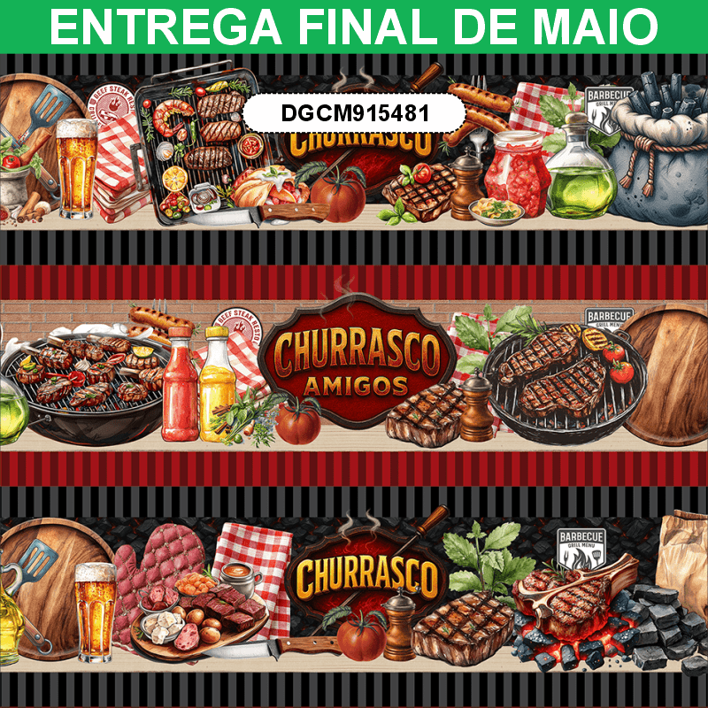 TECIDO TRICOLINE EXCLUSIVO 100% ALGODÃO - CHURRASCO E AMIGOS - BARRADO - DGCM915481