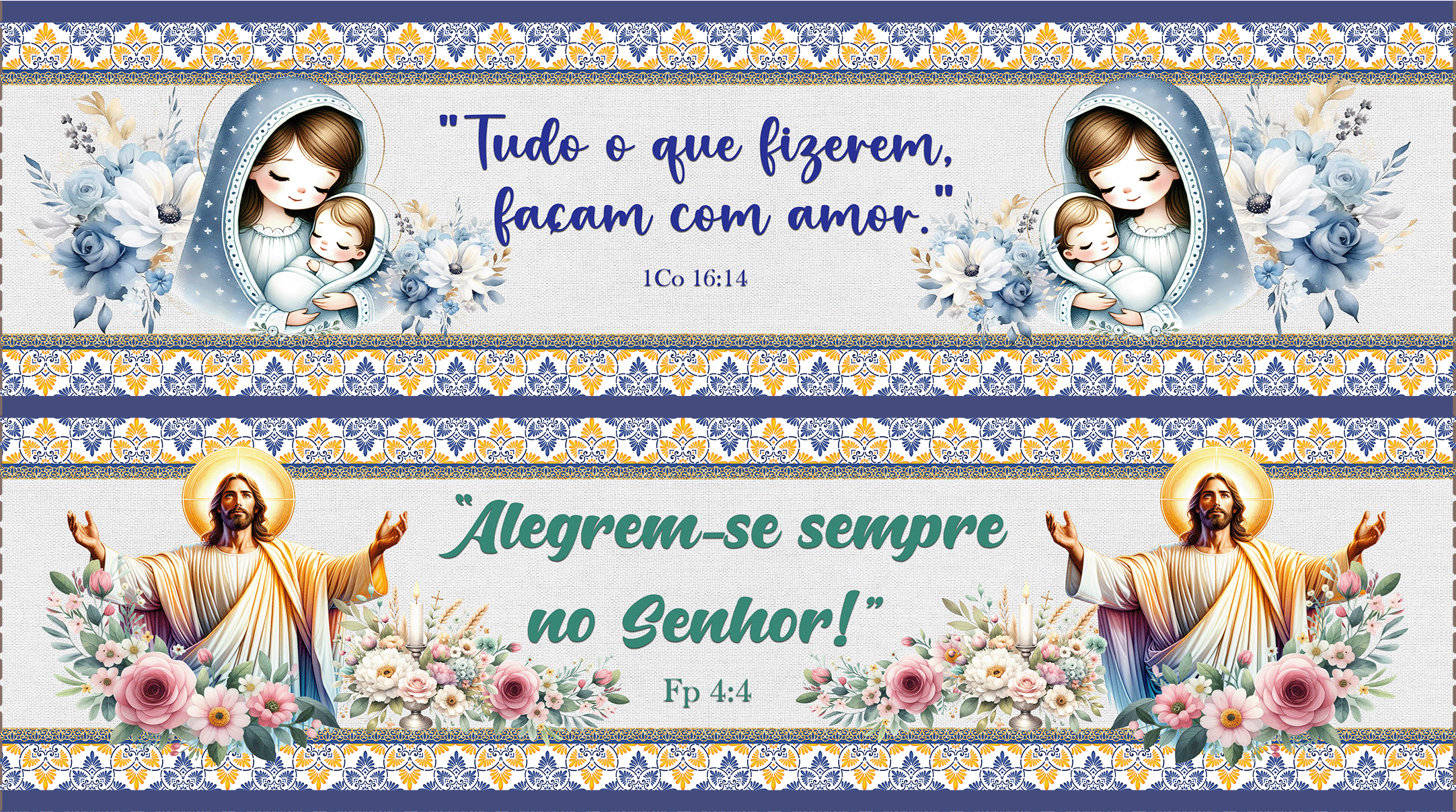 TECIDO TRICOLINE EXCLUSIVO 100% ALGODÃO - FRASES BÍBLICAS - BARRADO - DGFB916706
