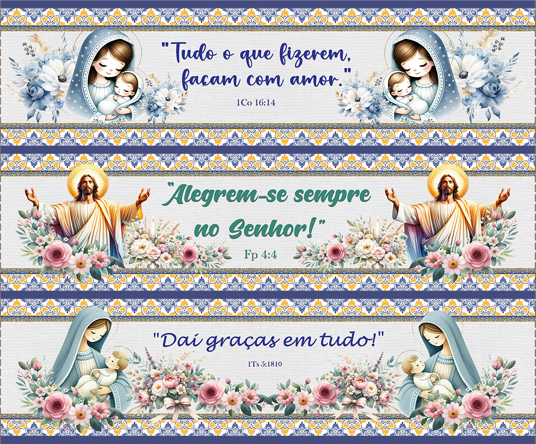 TECIDO TRICOLINE EXCLUSIVO 100% ALGODÃO - FRASES BÍBLICAS - BARRADO - DGFB916706