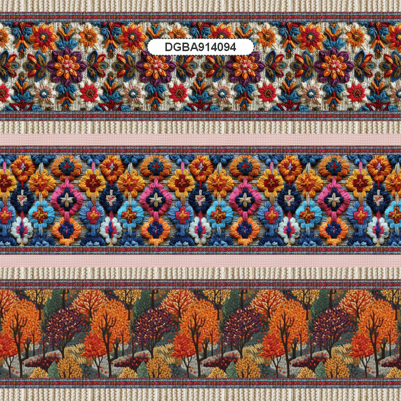 TECIDO TRICOLINE DIGITAL EXCLUSIVO 100% ALGODÃO- BORDADO E ARTE- BARRADO FLORAL -DGBA914094