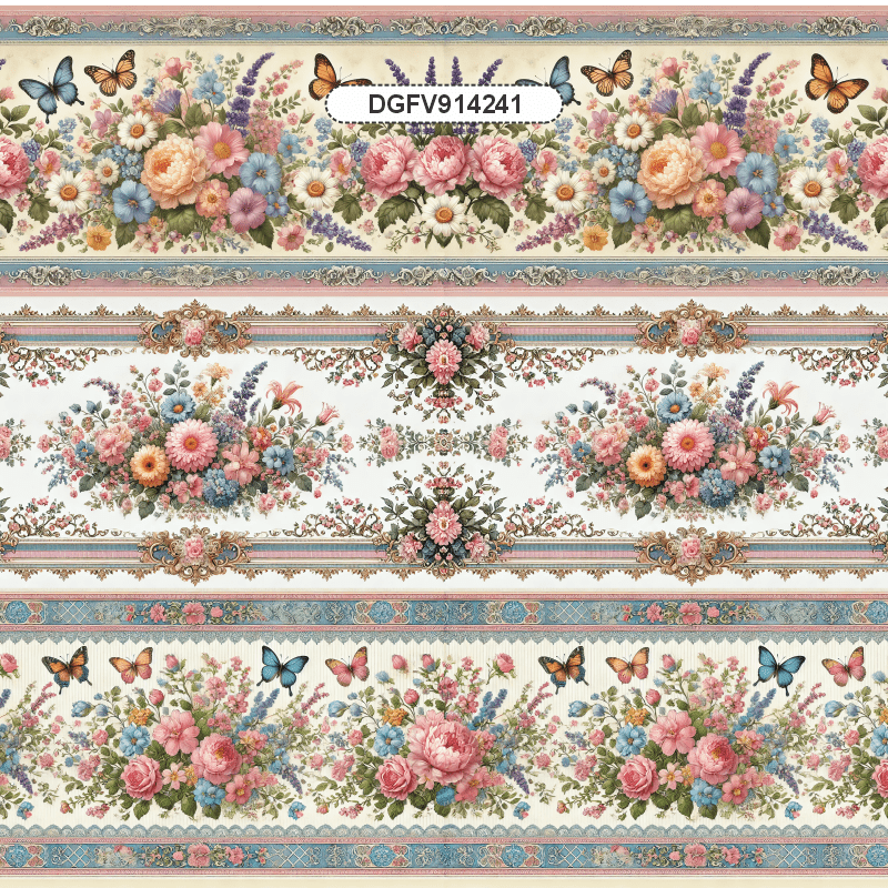 TECIDO TRICOLINE DIGITAL EXCLUSIVO 100% ALGODÃO- FLORES VINTAGE - BARRADO FLORAL - DGFV914241
