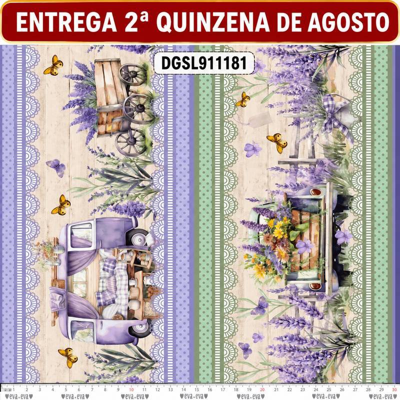 TECIDO TRICOLINE ESTAMPADO DIGITAL EXCLUSIVO 100% ALGODÃO - SIMPLESMENTE LAVANDA - BARRADO - DGSL911181