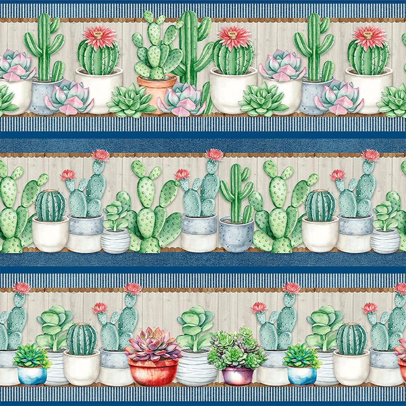 TECIDO TRICOLINE ESTAMPADO DIGITAL EXCLUSIVO 100% ALGODÃO - CACTUS & CIA BARRADO - FLORAL - DGCC912698