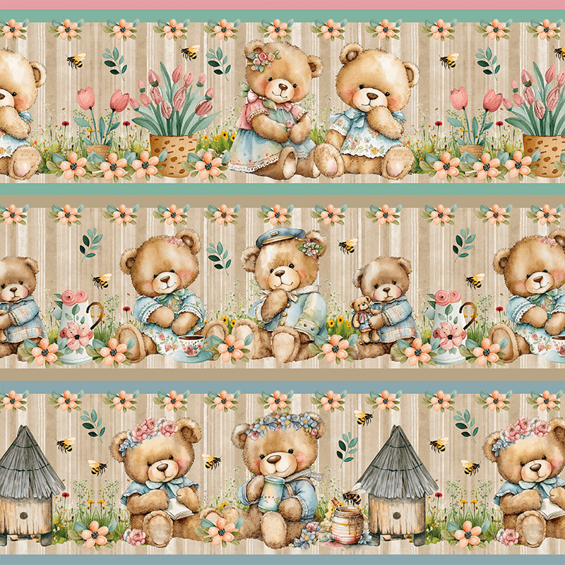 TECIDO TRICOLINE ESTAMPADO DIGITAL EXCLUSIVO 100% ALGODÃO - TEDDY BEAR - BARRADO - DGTB911790