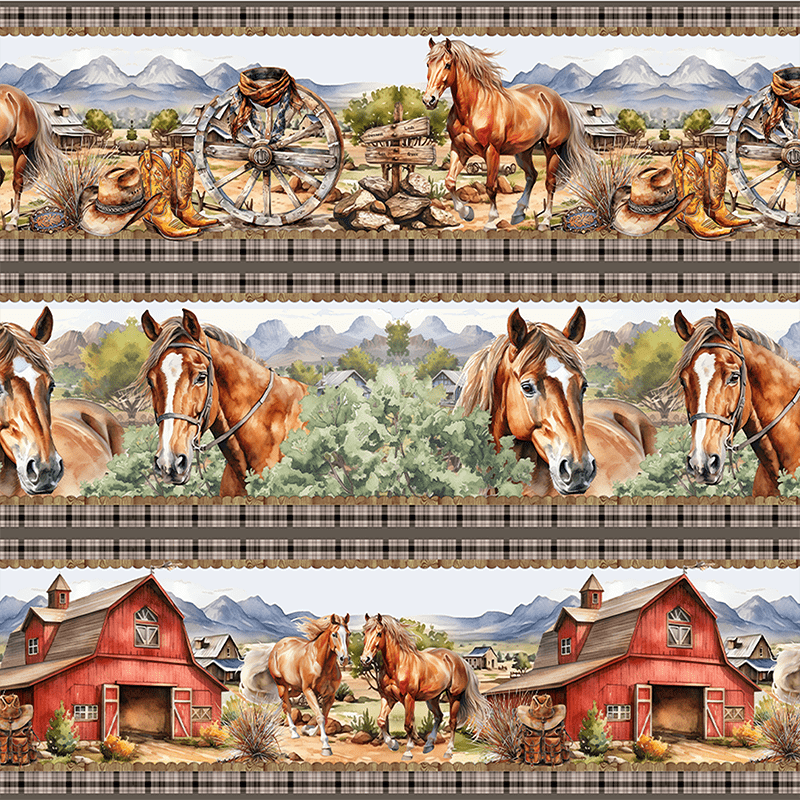 TECIDO TRICOLINE ESTAMPADO DIGITAL EXCLUSIVO 100% ALGODÃO - VIDA DE COWBOY - BARRADO - DGCW913457