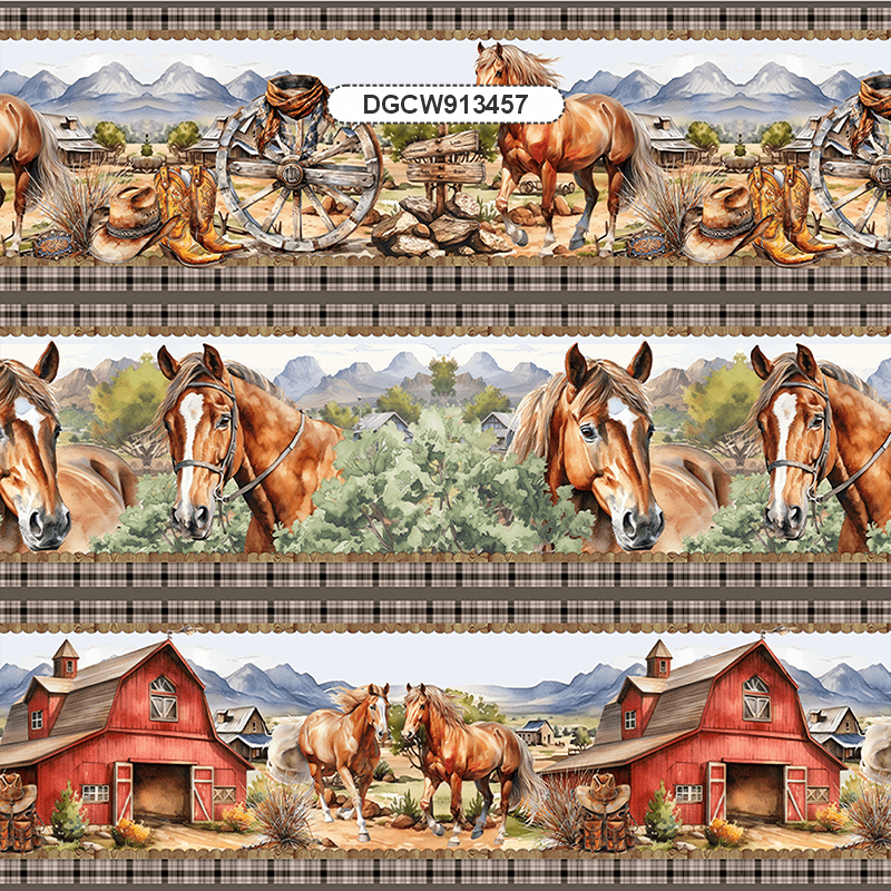 TECIDO TRICOLINE ESTAMPADO DIGITAL EXCLUSIVO 100% ALGODÃO - VIDA DE COWBOY - BARRADO - DGCW913457