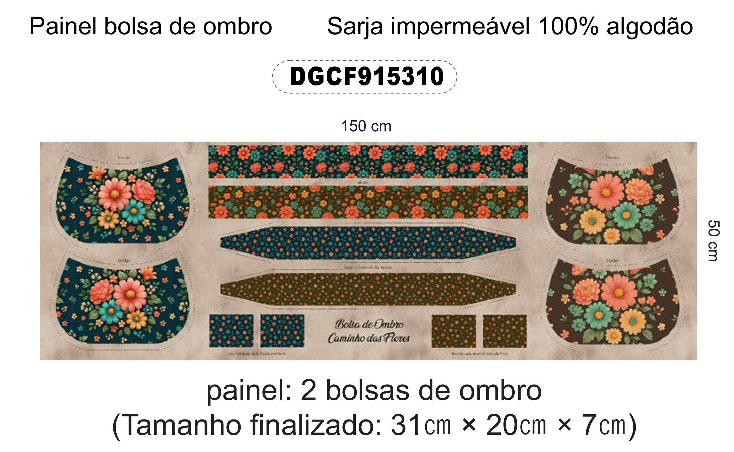 TECIDO SARJA IMPERMEAVEL EXCLUSIVO 100% ALGODÃO - CAMINHO DAS FLORES - FLORAL - BOLSA - DGCF915310