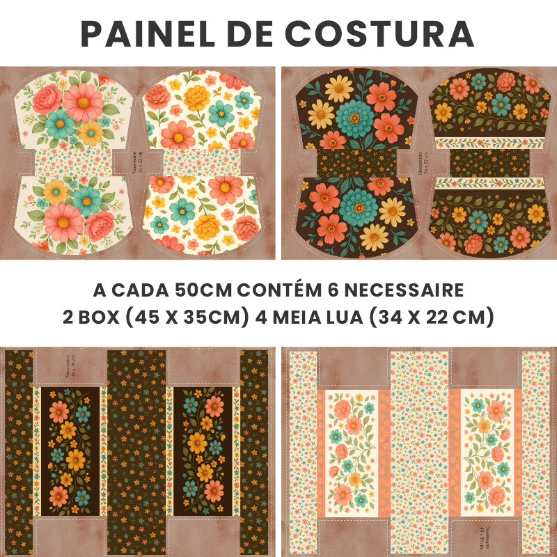 TECIDO SARJA IMPERMEAVEL EXCLUSIVO 100% ALGODÃO-CAMINHO DAS FLORES - FLORAL- NECESSAIRE -DGCF915308