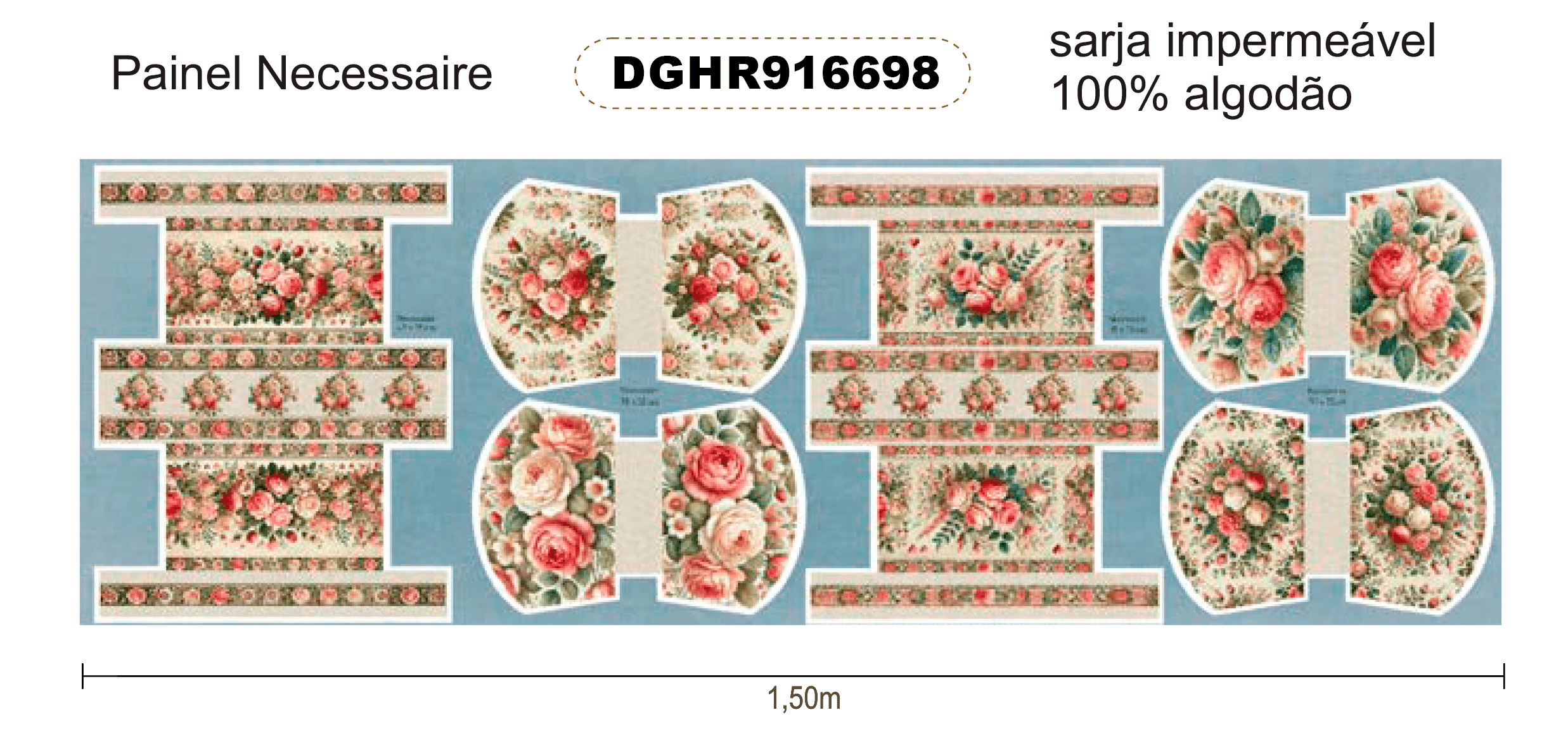 TECIDO SARJA IMPERMEAVEL EXCLUSIVO 100% ALGODÃO- HORTÊNSIAS E ROSAS - NECESSAIRE FLORAL -DGHR916698