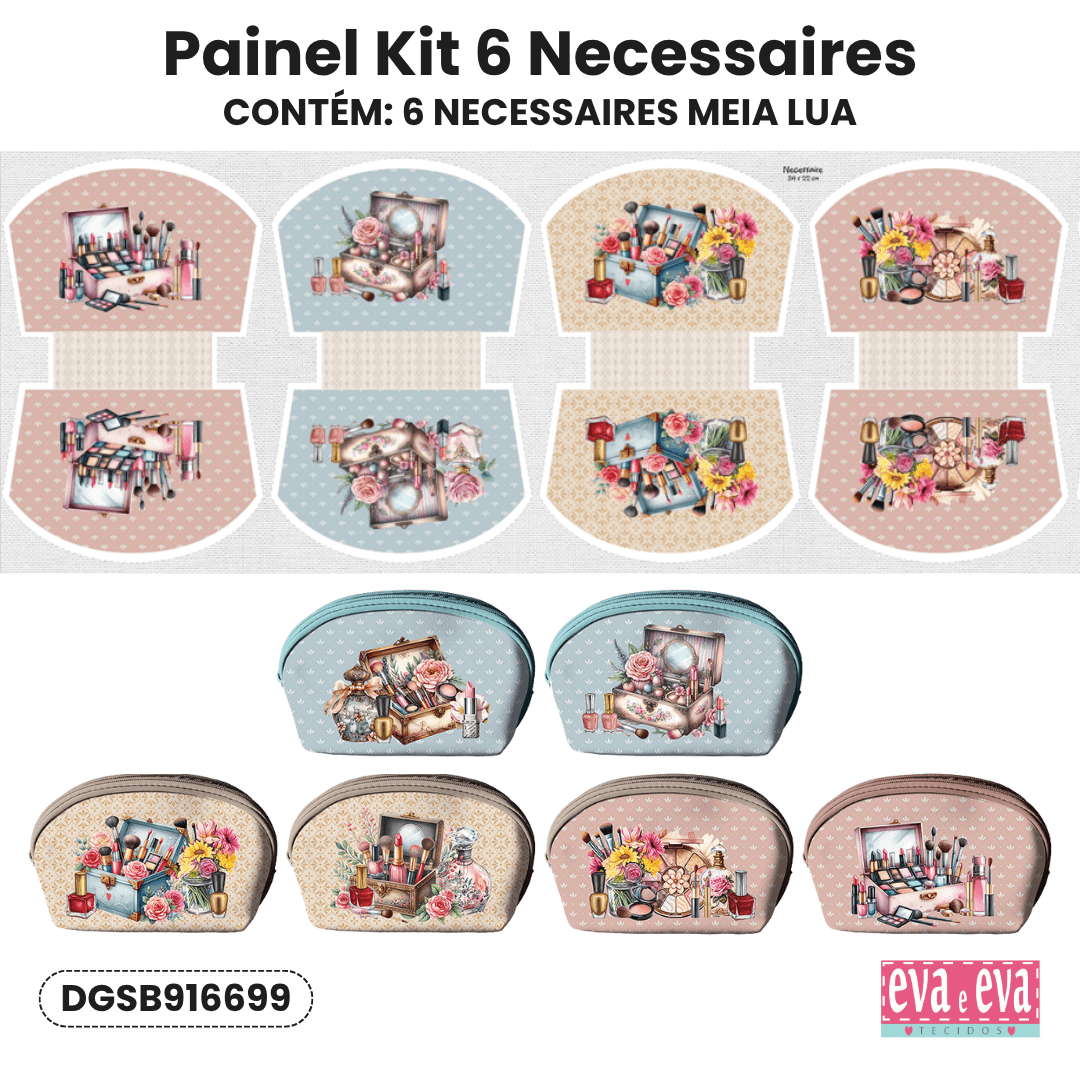 Tecido Painel Costura Criativa Kit 6 Necessaire Sarja Impermeável 100% Algodão - STUDIO BELEZA DGSB916699