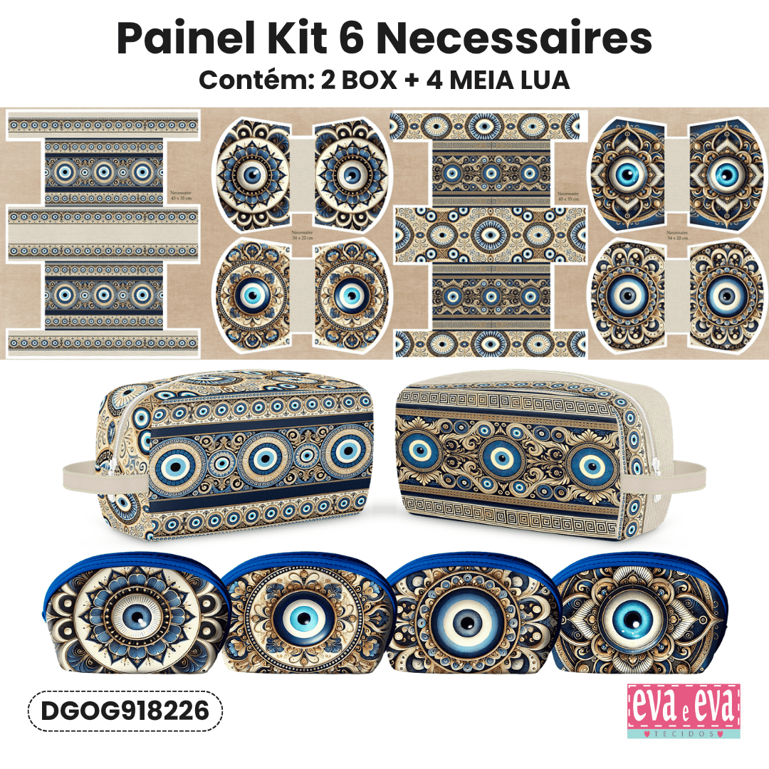 Tecido Painel Costura Criativa Kit 6 Necessaire Sarja Impermeável 100% Algodão - OLHO GREGO DGOG918226